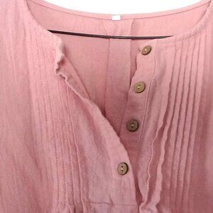 NWOT Cotton-Linen Pin-tucked Henley Top- 3/4 Sleeve sz 1X